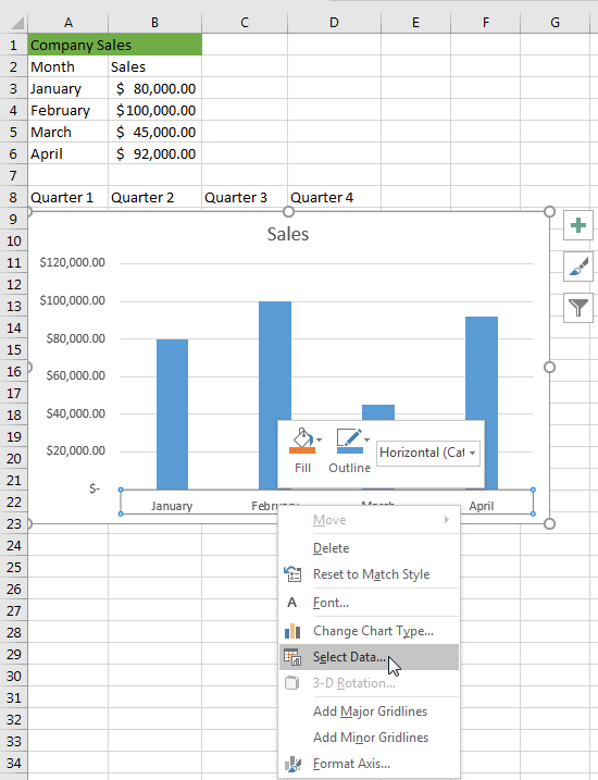 Change Primary Axis in Excel