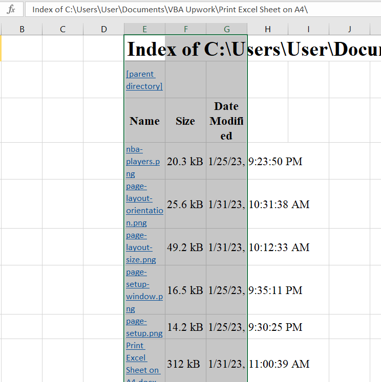 Copy File Names in Excel From a Folder