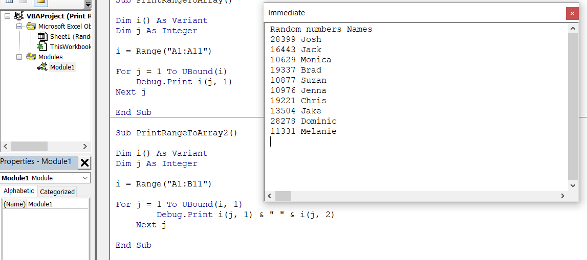 Print Range to an Array in VBA