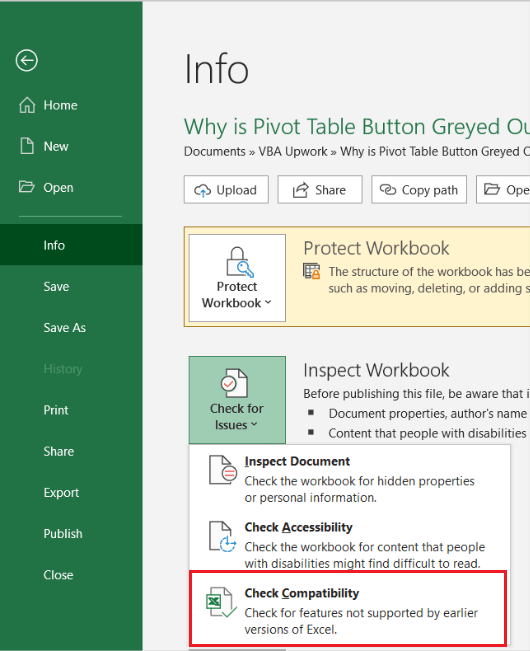 Why is Pivot Table Button Greyed Out in Excel
