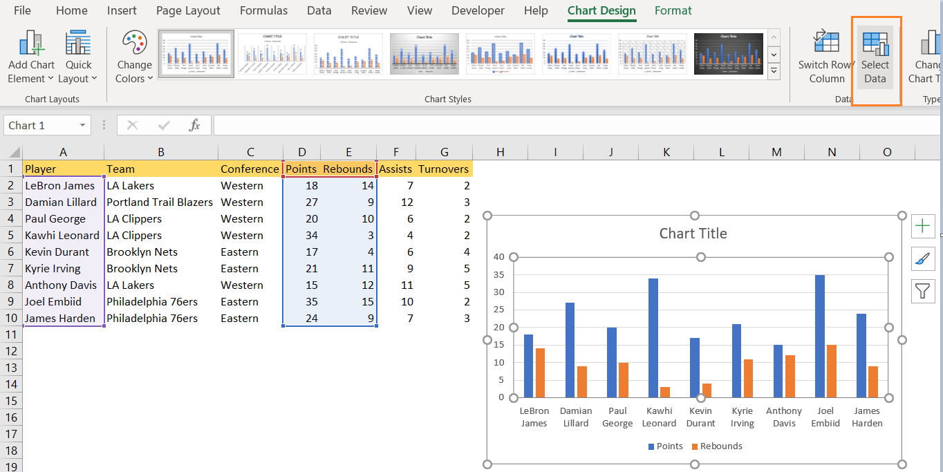 Edit Axis Labels in Excel