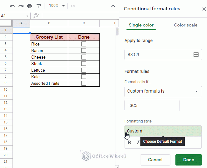 Google Sheets Conditional Formatting Row Based on Cell