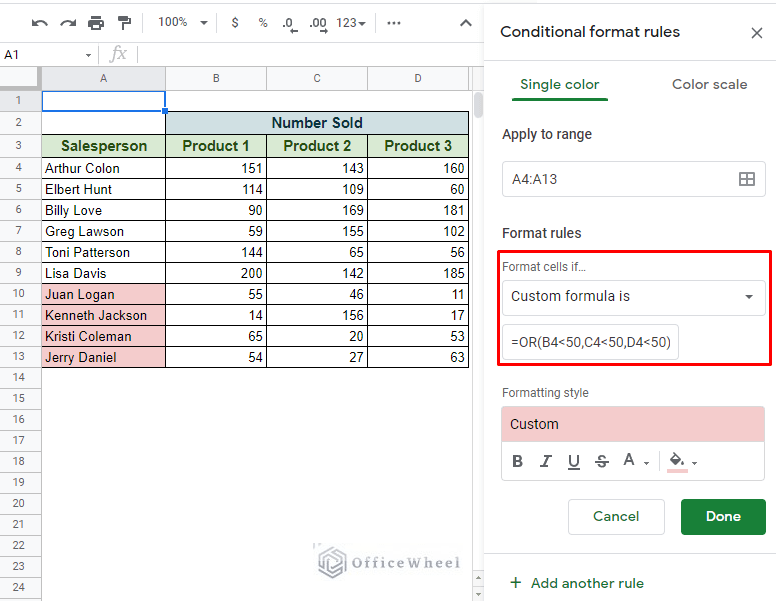 Google Sheets Conditional Formatting with Multiple Conditions