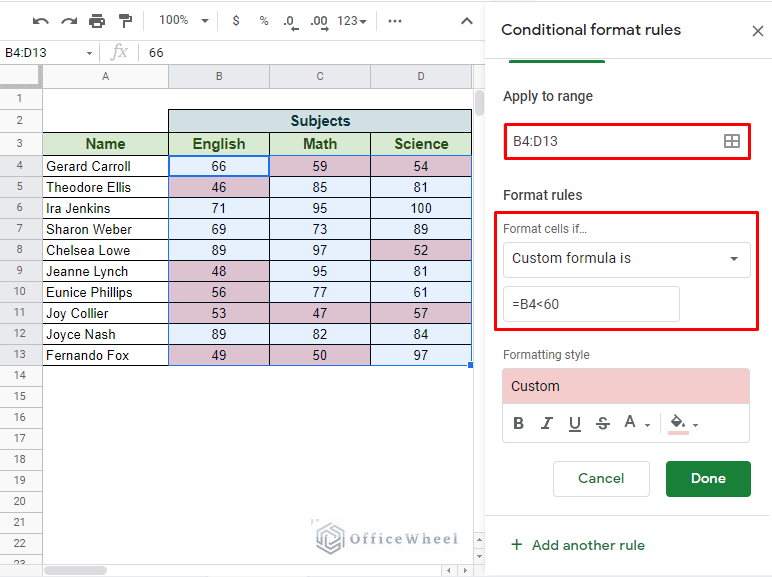 Google Sheets Conditional Formatting with Multiple Conditions