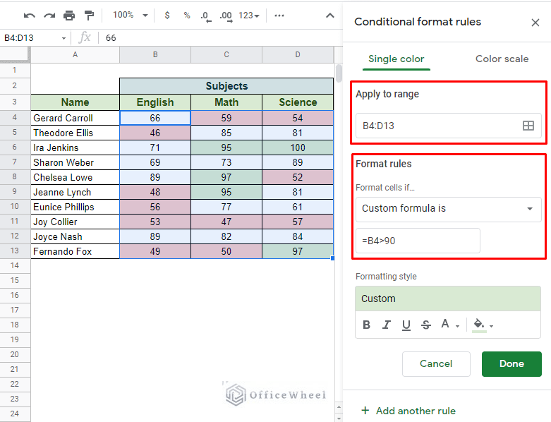 Google Sheets Conditional Formatting with Multiple Conditions