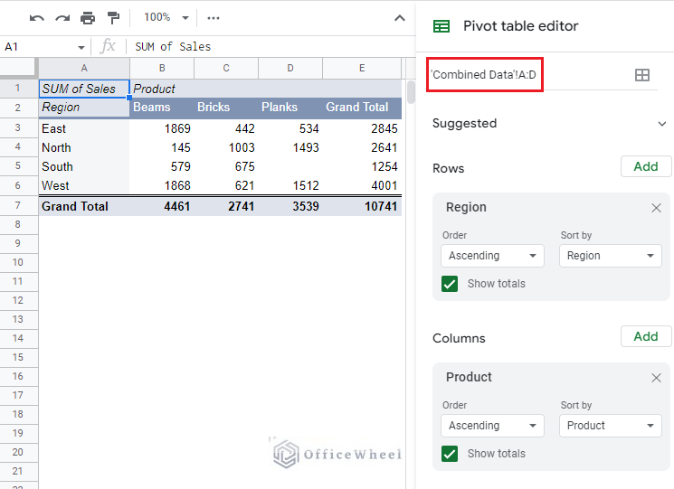 Google Sheets Create a Pivot Table with Data from Multiple Sheets