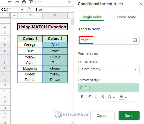 Highlight Duplicates in Two Columns in Google Sheets (2 Ways)