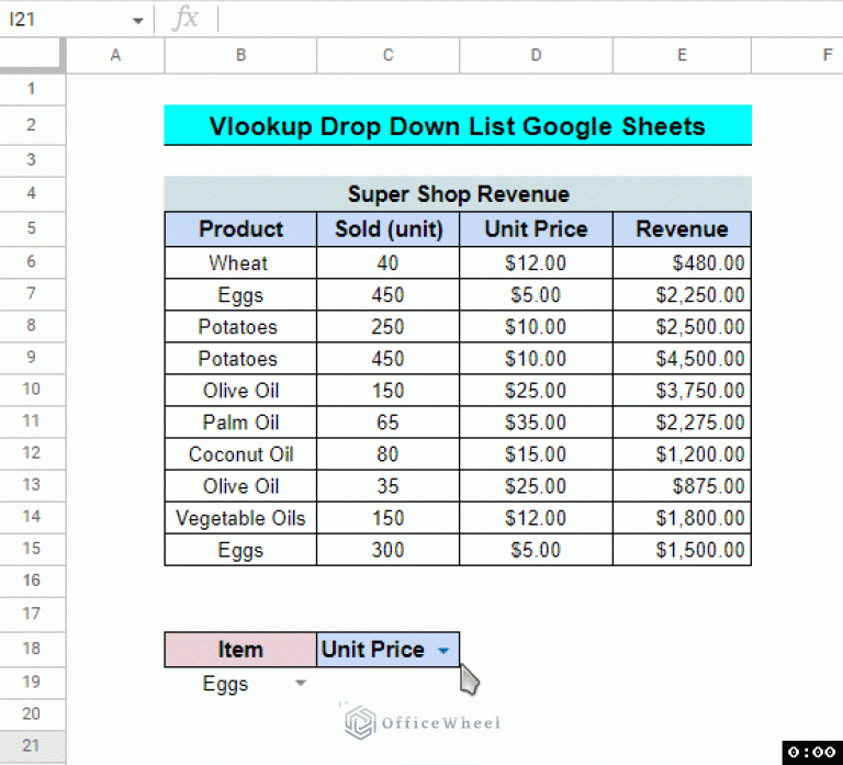 How to Use VLOOKUP with Drop Down List in Google Sheets