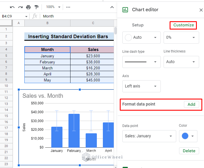 How to Add Different Standard Deviation Bars in Google Sheets