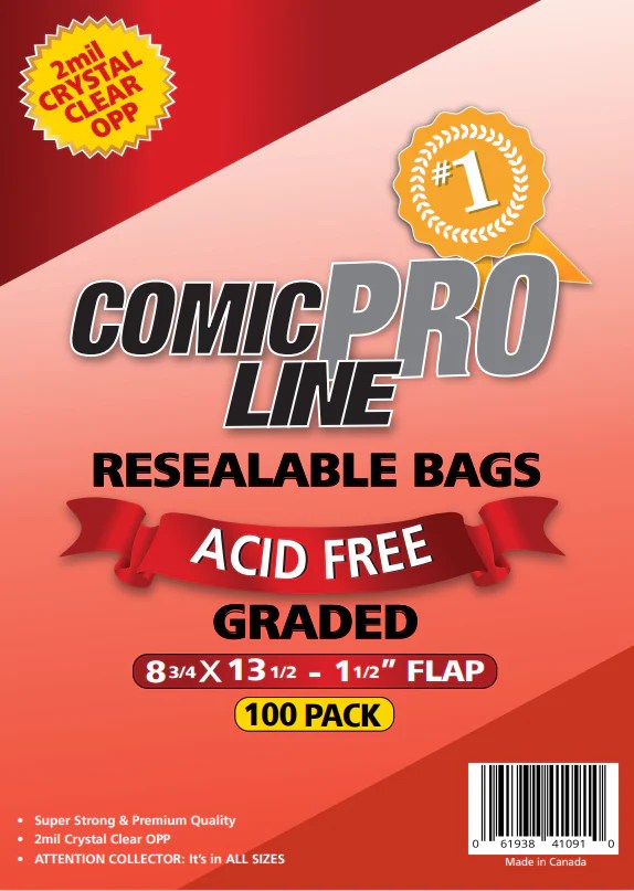 GRADED SIZE RESEALABLE COMIC BAGS 8 3/4" X 13 1/2" WITH 2" FLAP