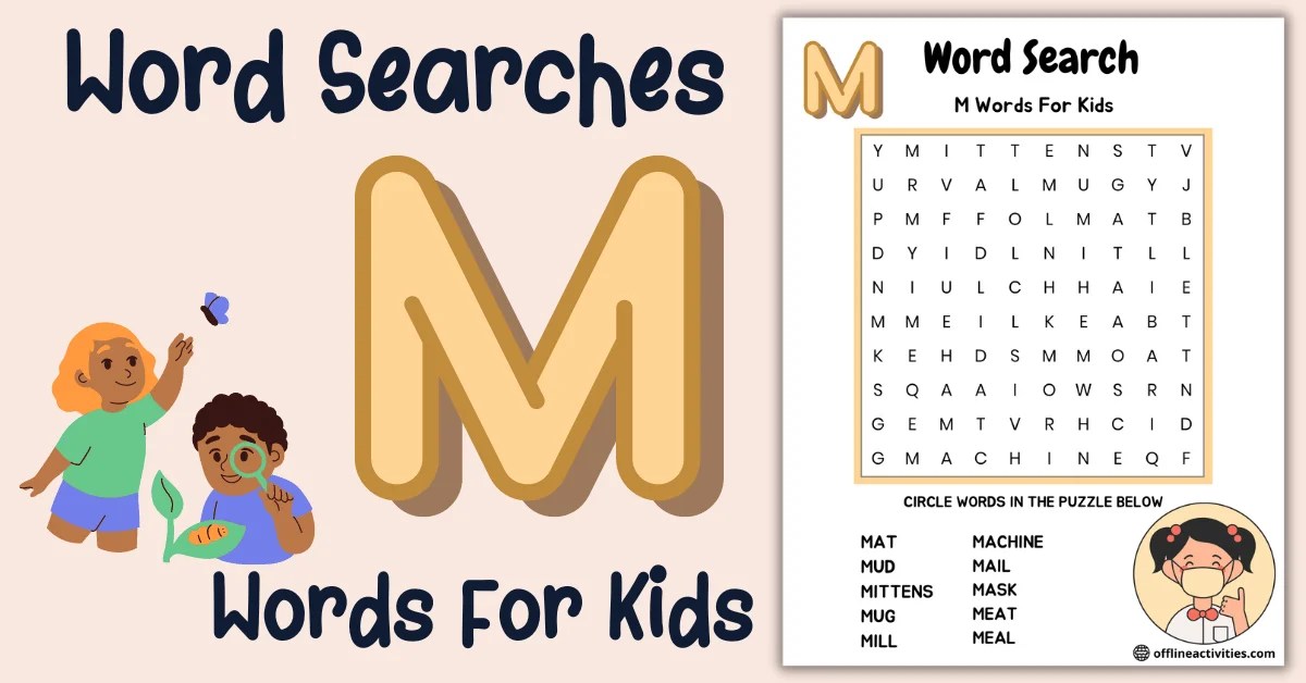 Word Search Puzzle Online free M words for kids Offline Activities