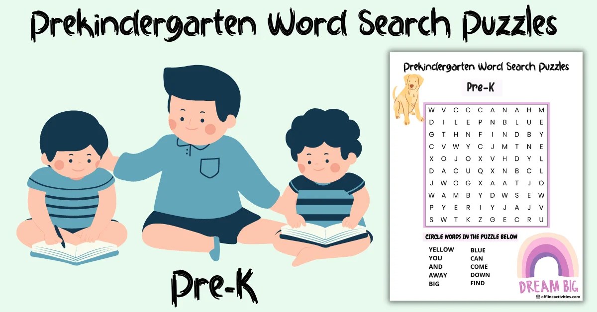 Free Word Search Printable Puzzles- Pre-K Word - Offline Activities