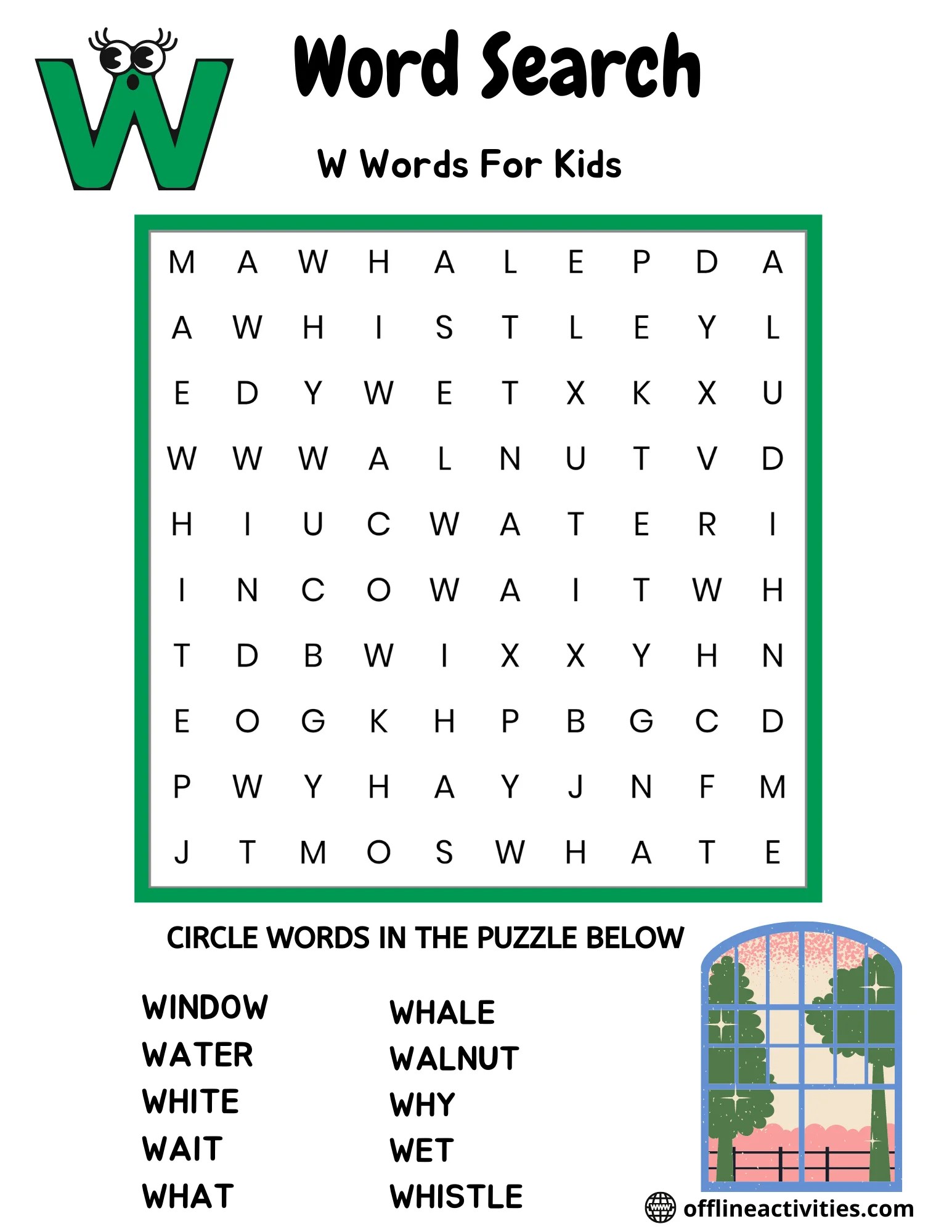 W words for kids Offline Activities