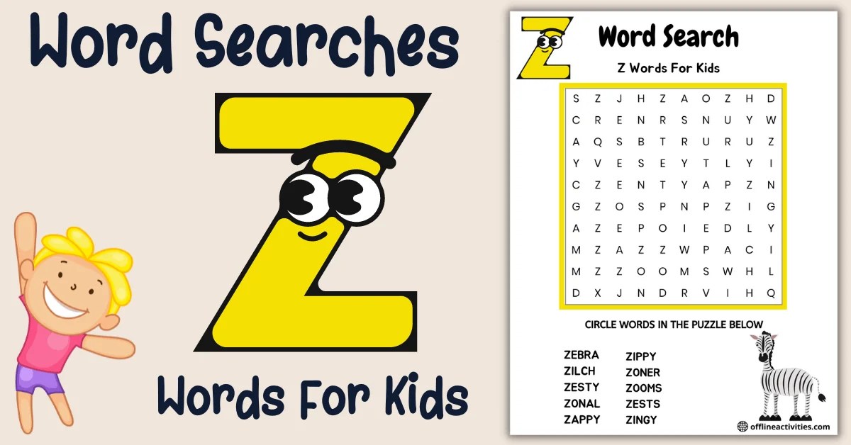 Word Search for Kindergarteners Z words for kids Offline Activities