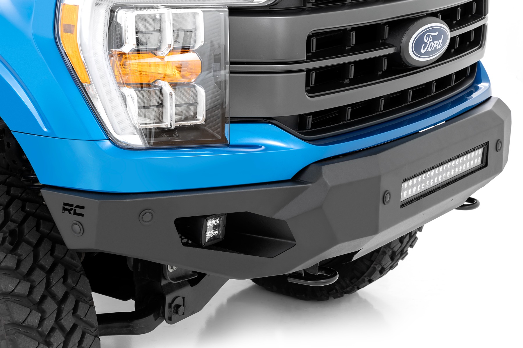 Rough Country High Clearance Front Bumper LED Lights & Skid Plate