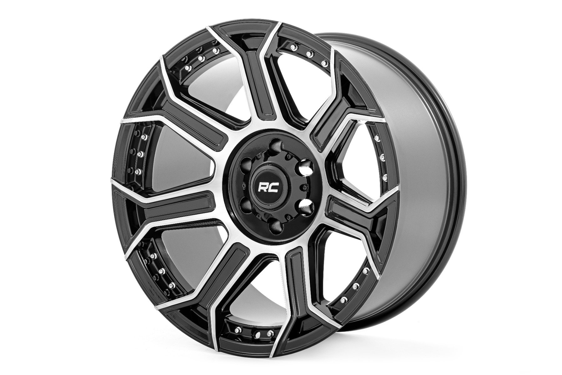 Rough Country 89 Series Wheel OnePiece Black Machined Gun Metal 22×10 8×6.5 19mm