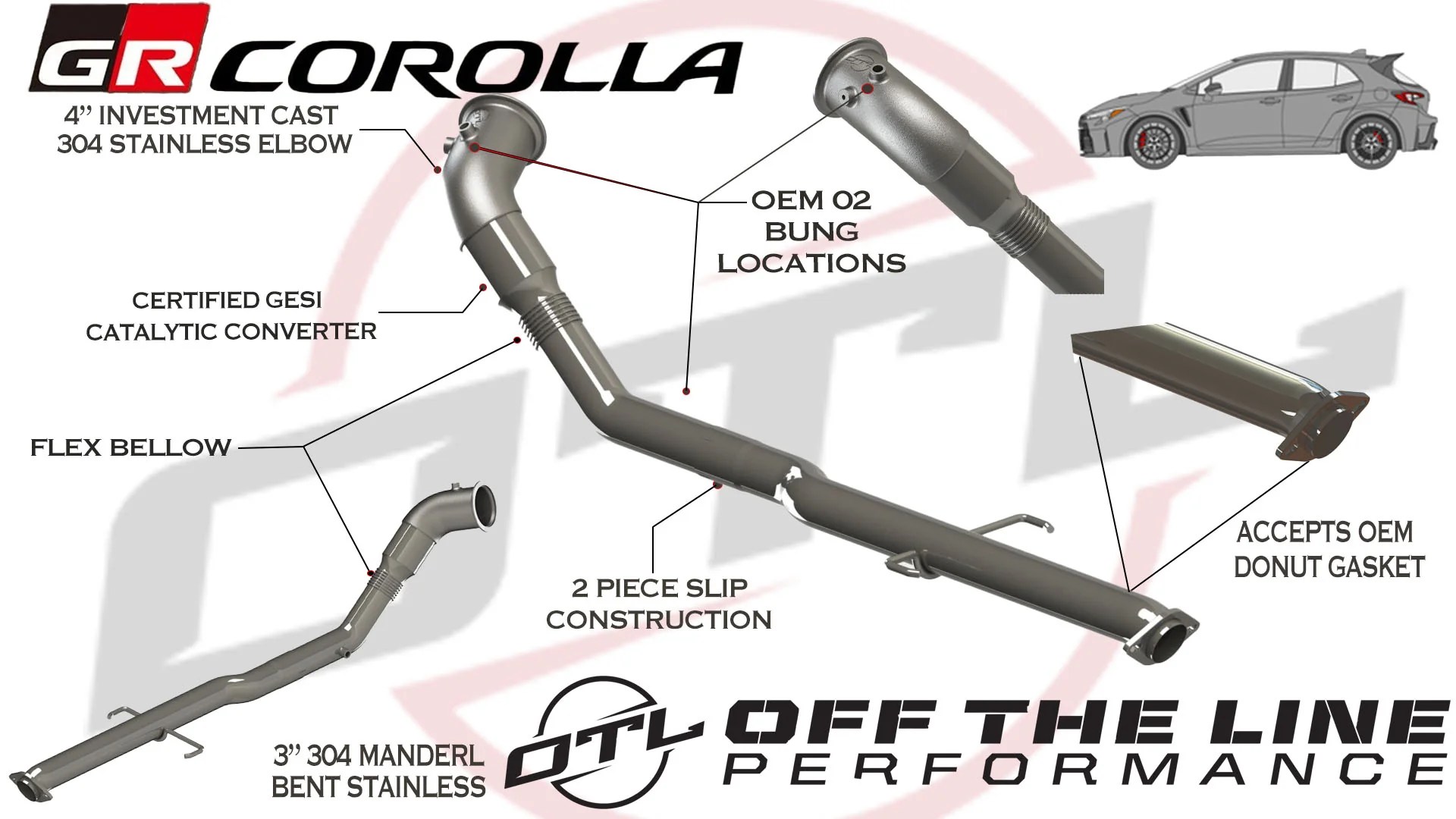 OTL Performance 3 inch Catted Downpipe - 2023+ Toyota GR Corolla – OFF