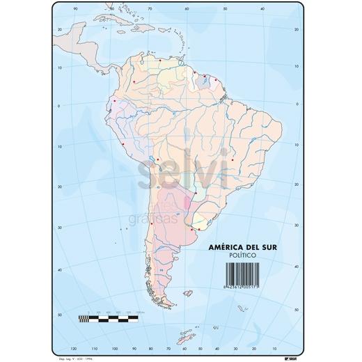 SELVI MAPA MUDO POLÍTICO DE AMERICA DEL SUR A4 50U OfiMatPlus