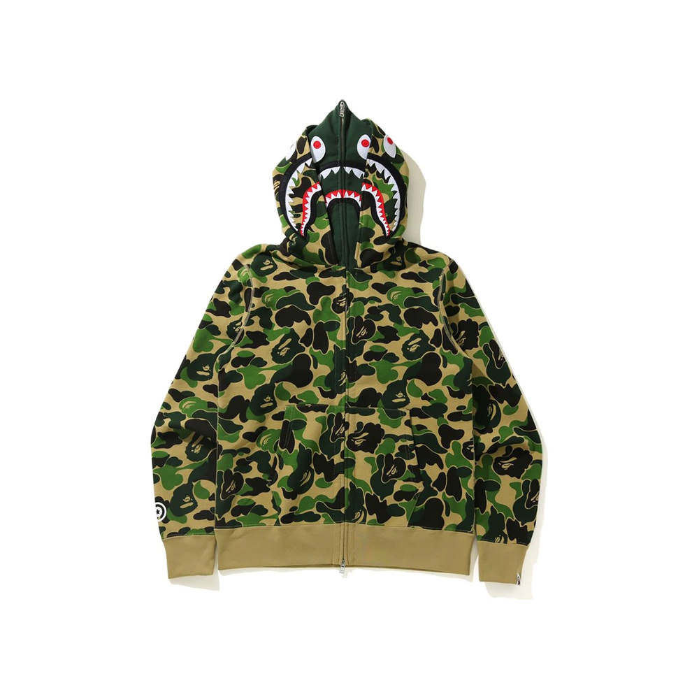 Bape Big Abc Camo Shark Wide Full Zip Double Hoodie GreenBape Big Abc