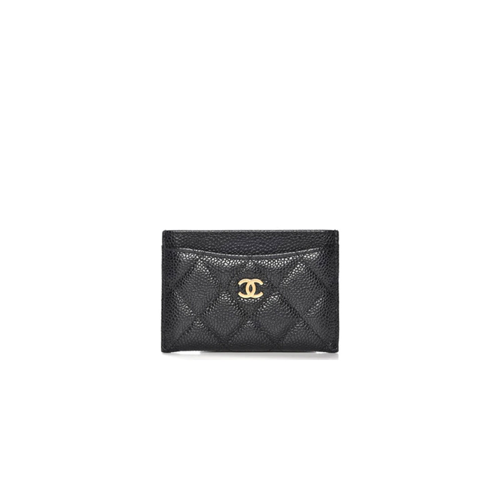 Chanel CC Card Holder Quilted Diamond Caviar Goldtone BlackChanel CC