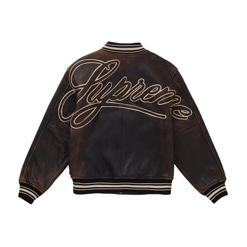 Supreme Worn Leather Varsity Jacket BlackSupreme Worn Leather Varsity