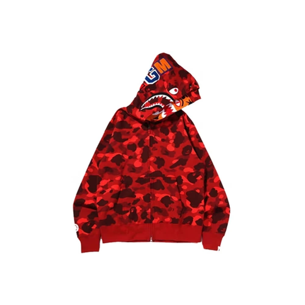 BAPE Color Camo Tiger Shark Wide Full Zip Double Hoodie (SS22) RedBAPE