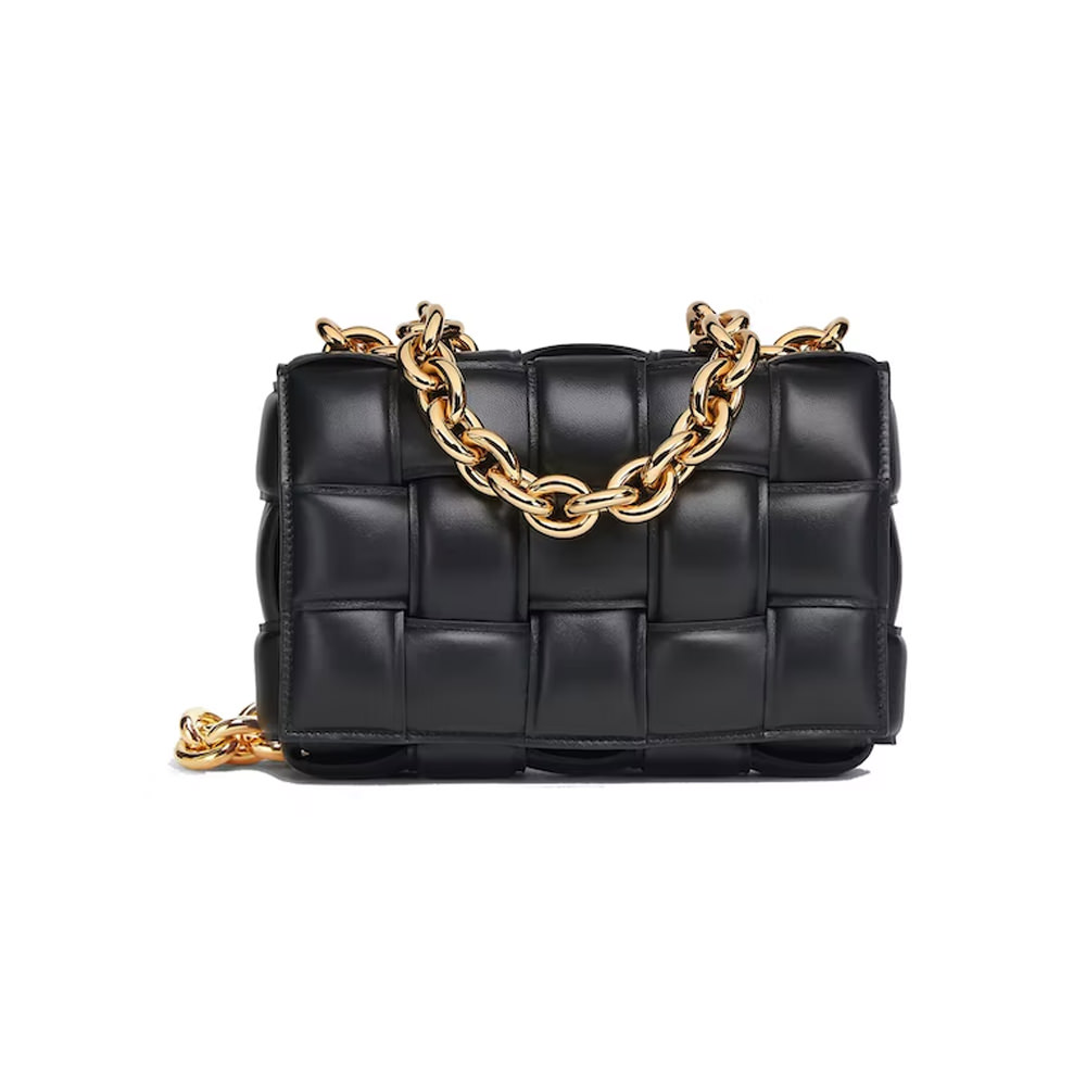 Bottega Chain Cassette Goldtone Crossbody Bag BlackBottega