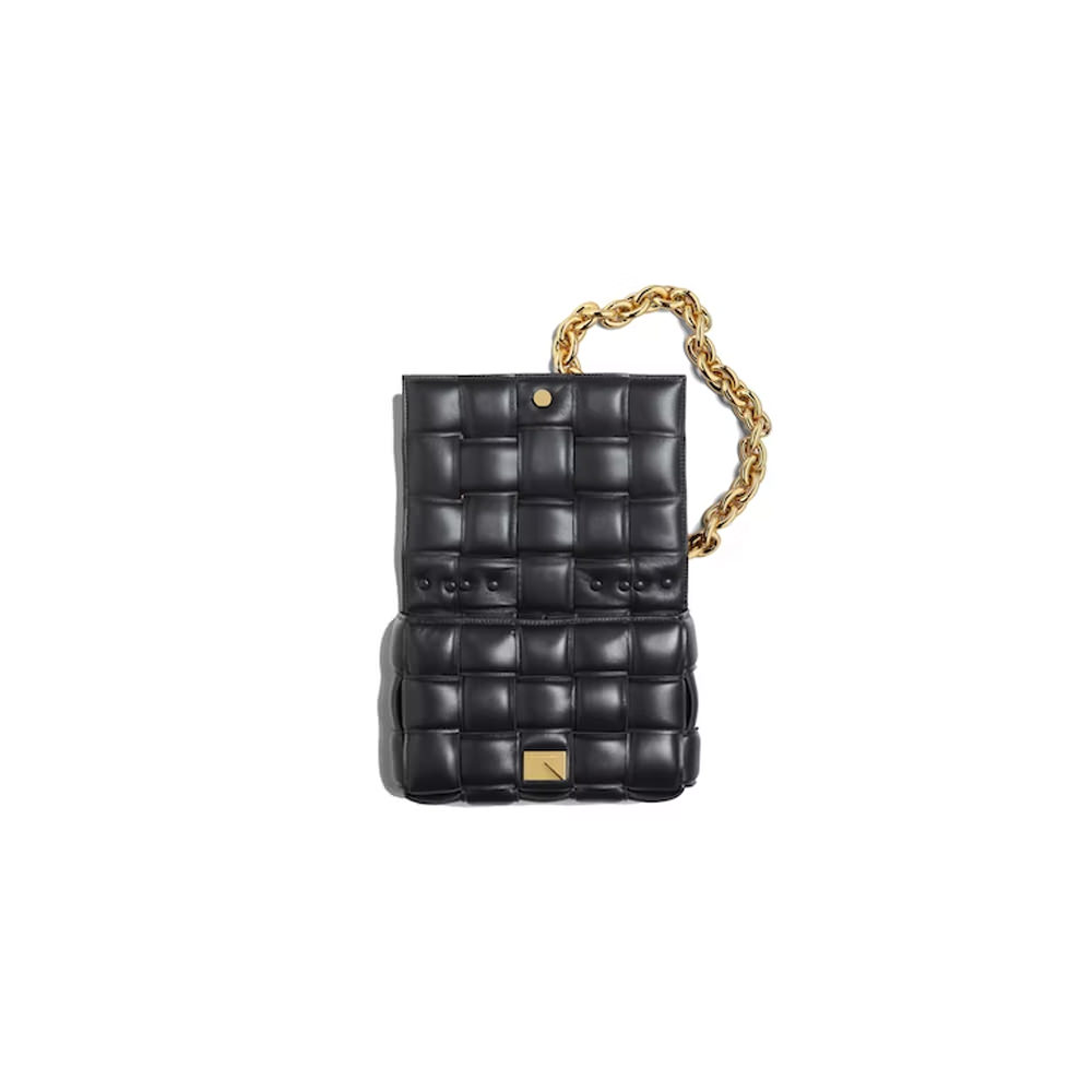 Bottega Chain Cassette Goldtone Crossbody Bag BlackBottega
