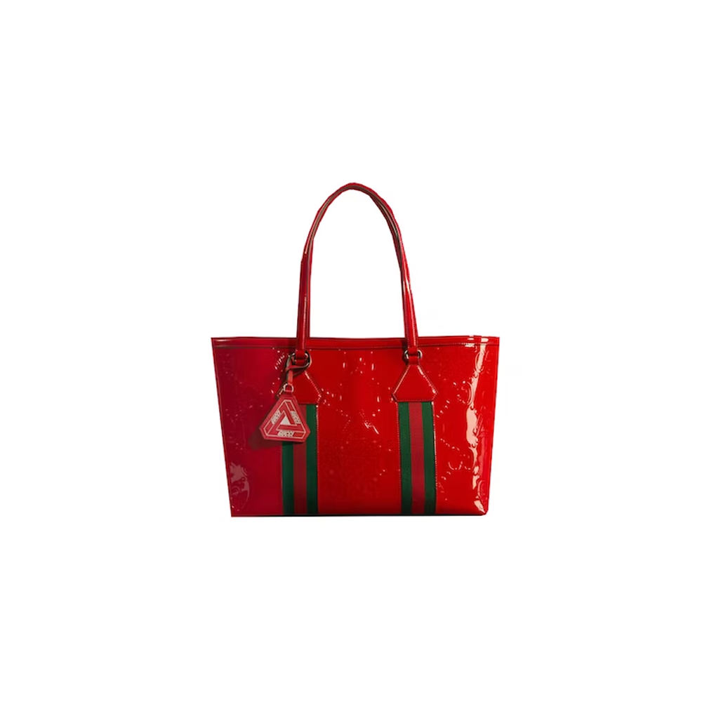 Palace x Gucci Embossed GG Jumbo Patent Leather Tote Bag Dark RedPalace