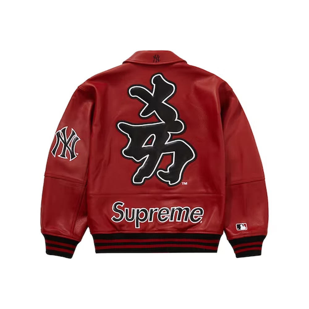 Supreme New York Yankees Kanji Leather Varsity Jacket RedSupreme New York Yankees Kanji Leather
