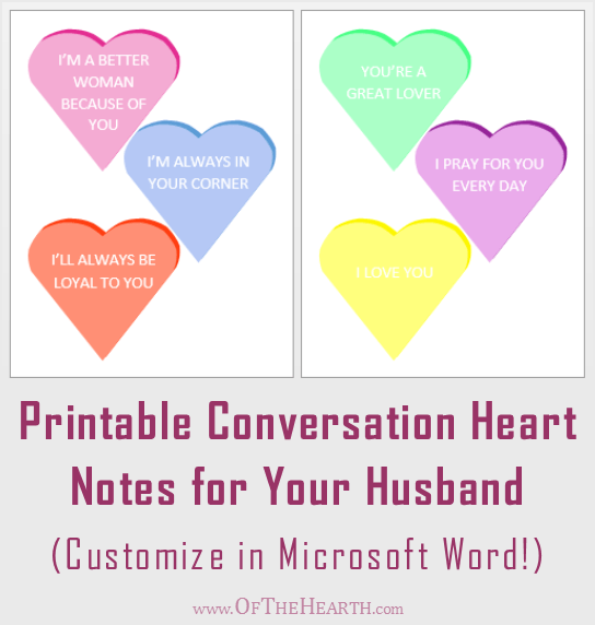 Printable Candy Heart Encouragement Notes