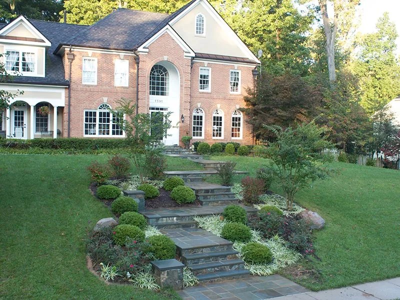 Front Yard Landscape Design & Home Sidewalk in Vienna, VA O'Grady's