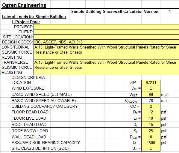 Lateral Loads Calculator Demonstration Ogren Engineering