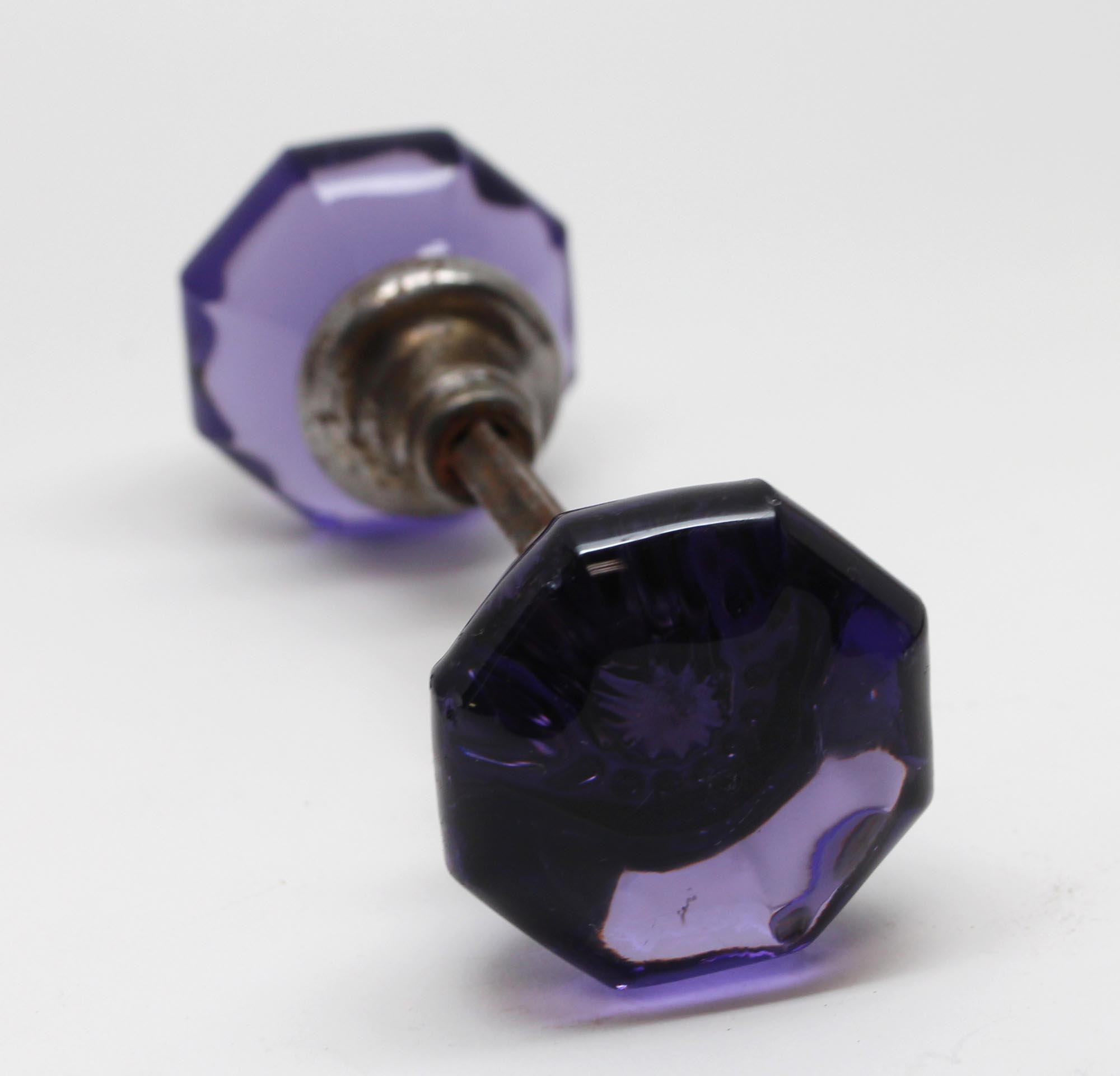 Antique Purple Glass Door Knob Set with Nickel Shank Olde Good Things