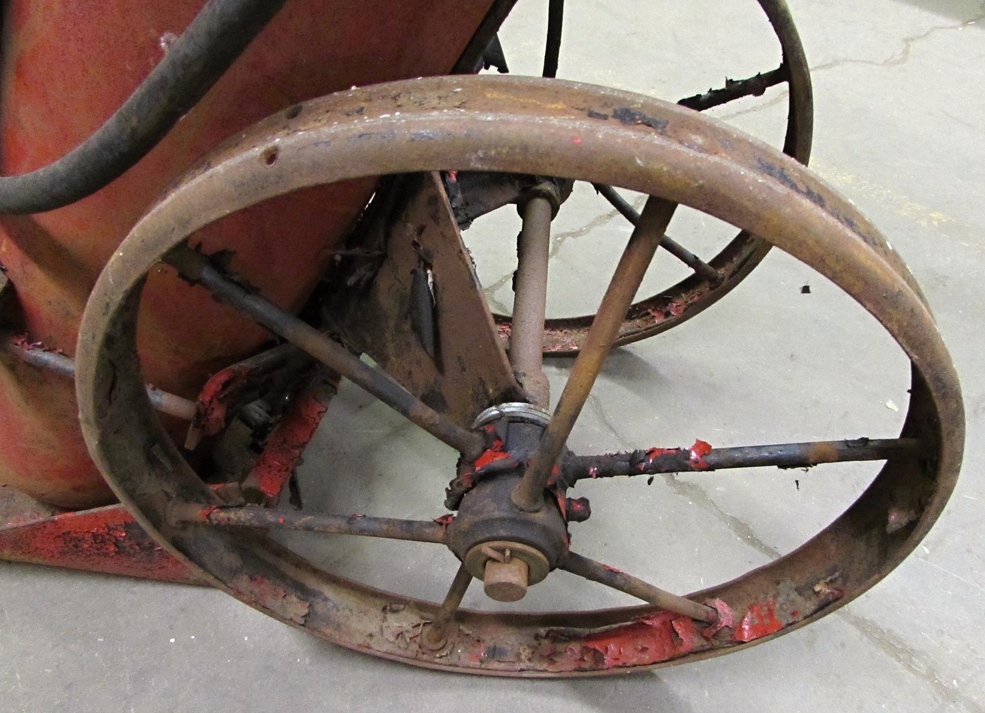 Reclaimed Antique Red Fire Extinguisher Wheel Cast Iron Cart Olde