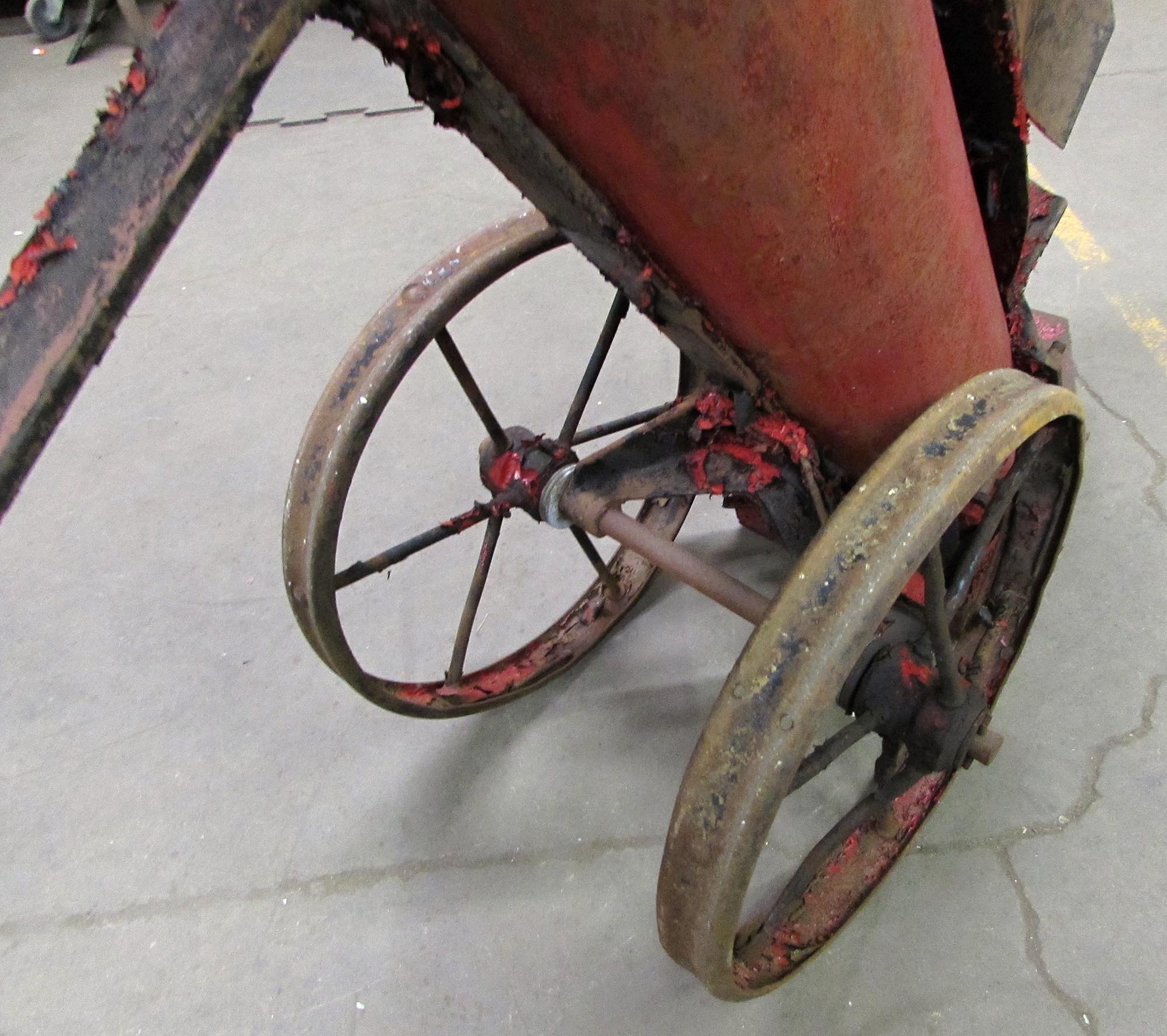 Reclaimed Antique Red Fire Extinguisher Wheel Cast Iron Cart Olde