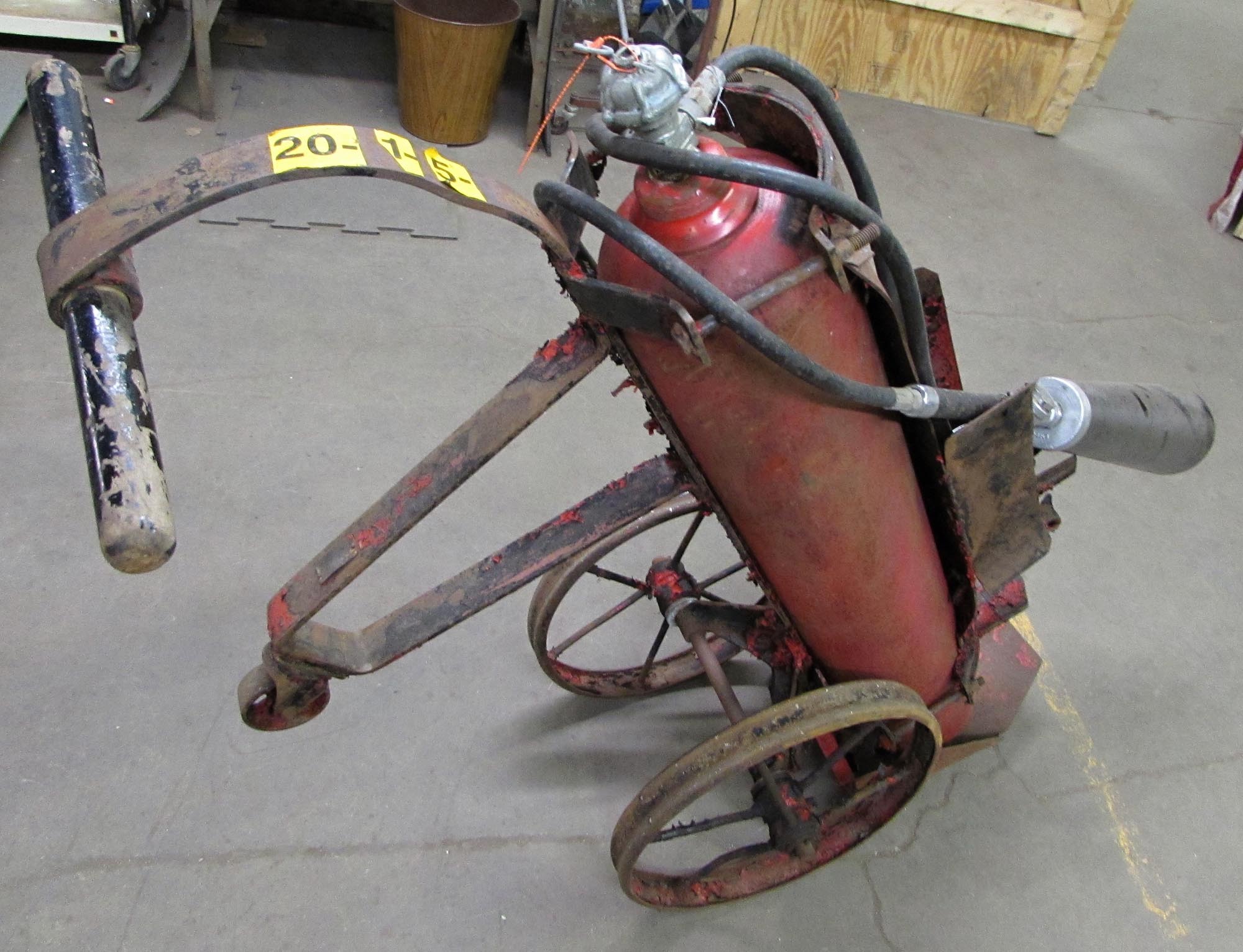 Reclaimed Antique Red Fire Extinguisher Wheel Cast Iron Cart Olde