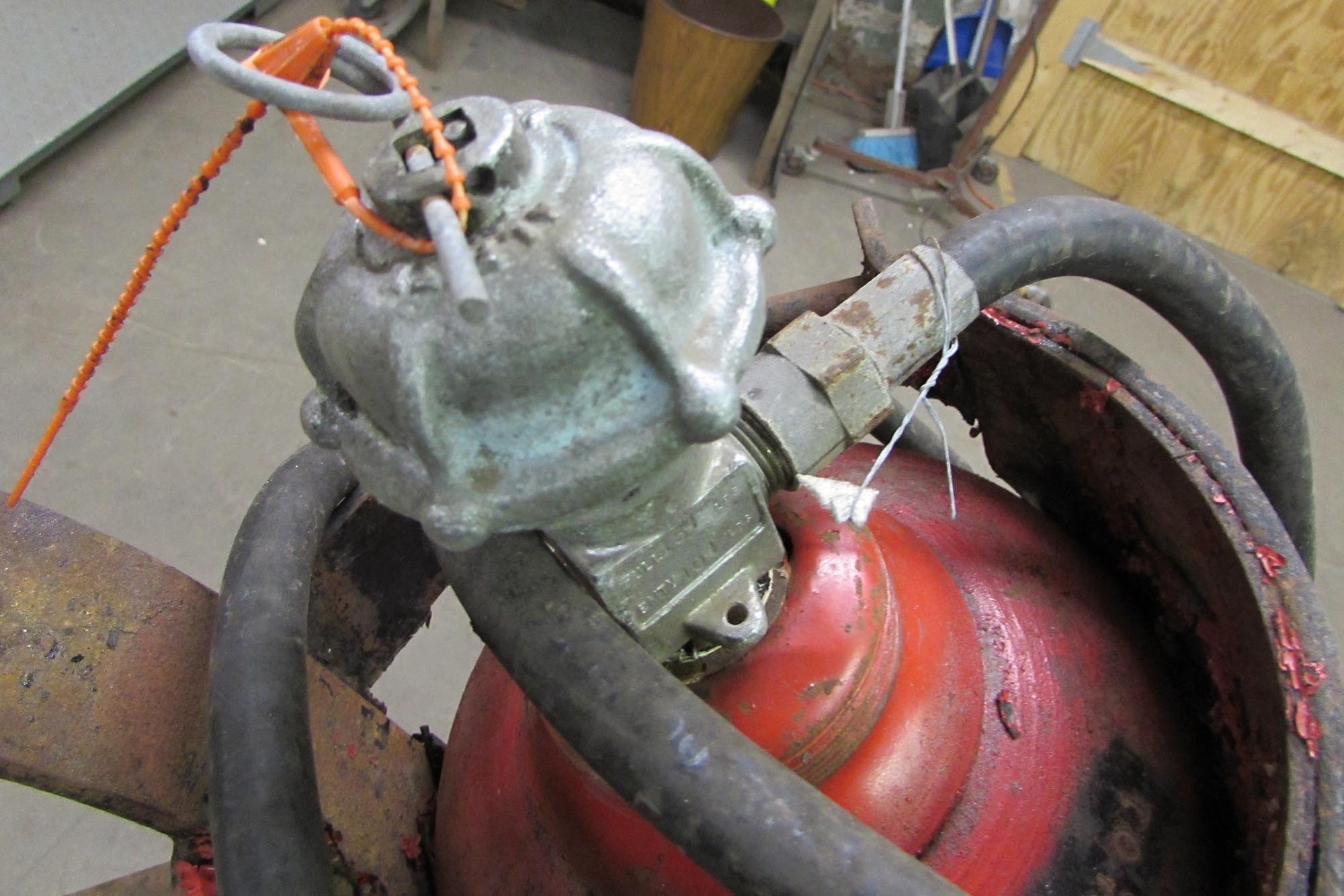 Reclaimed Antique Red Fire Extinguisher Wheel Cast Iron Cart Olde