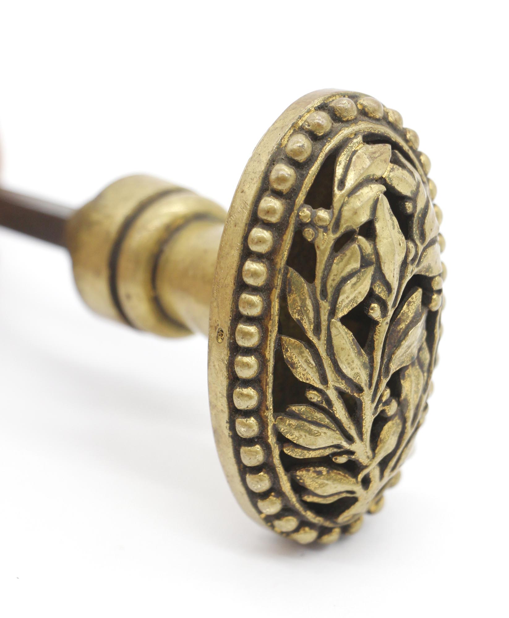 Vintage Beaded Oval Foliate Bronze Door Knob Olde Good Things
