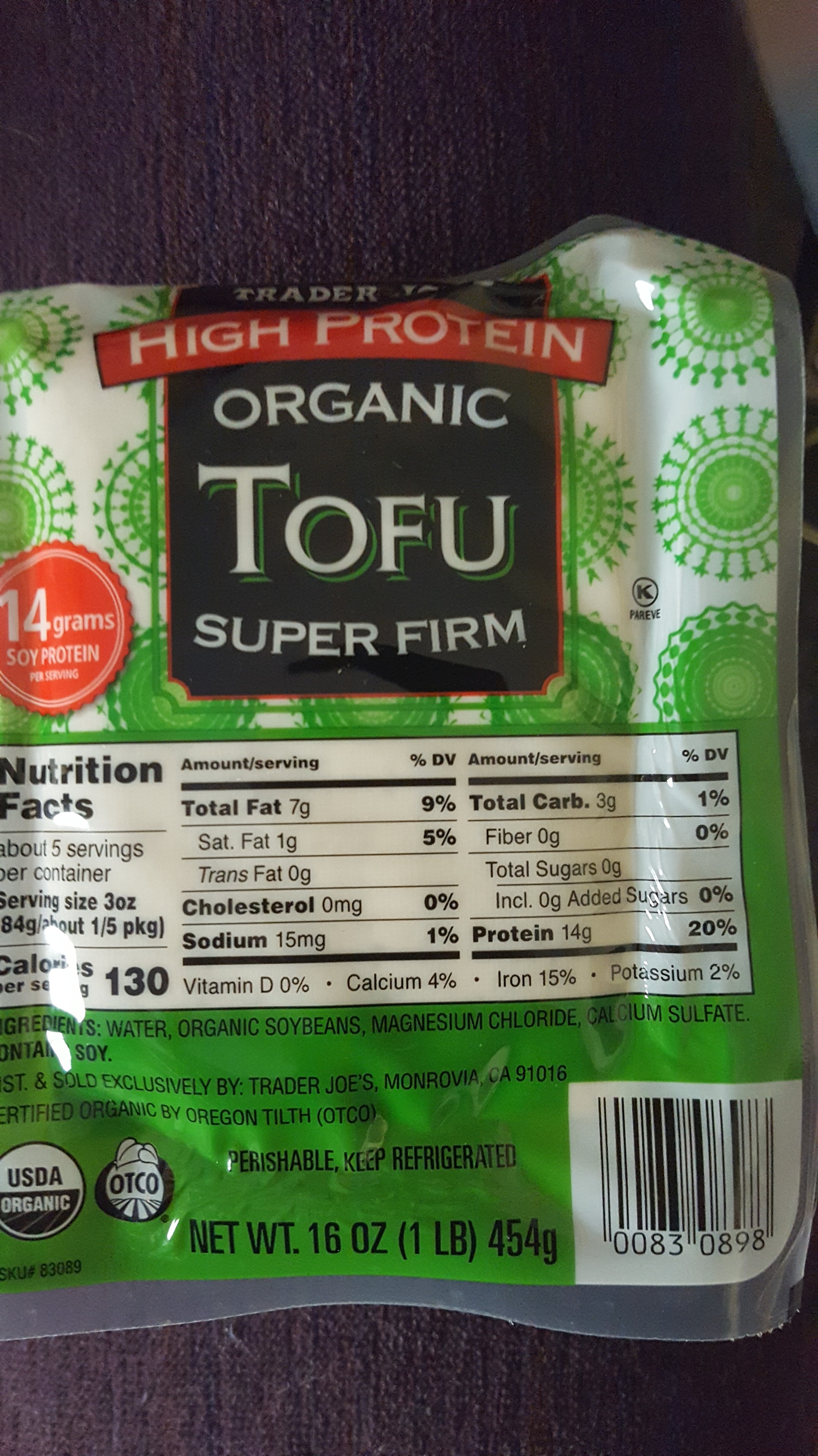 Trader Joe's Organic Super Form Tofu Pesach Ohel Torah