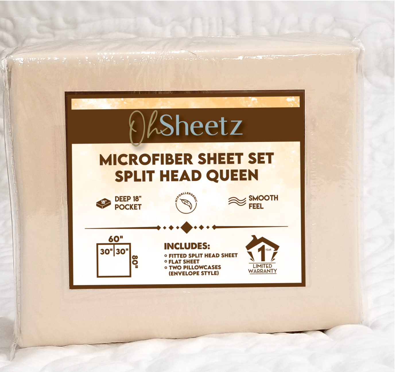 Oh Sheetz Specialty Bedding — 100 Microfiber Split Head Queen Sheet Set