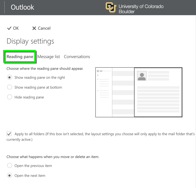 Outlook on the web Change Display Settings Office of Information