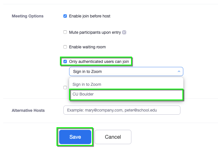 Zoom Add Domain Based Authentication to Scheduled Meetings Office