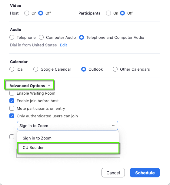 Zoom Add Domain Based Authentication to Scheduled Meetings Office