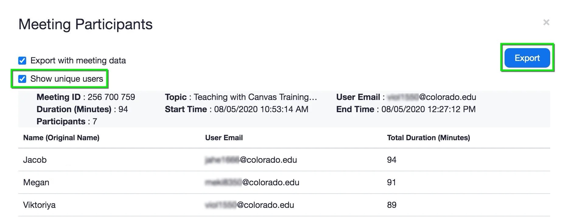 Zoom Export Meeting Data & Attendance Office of Information Technology