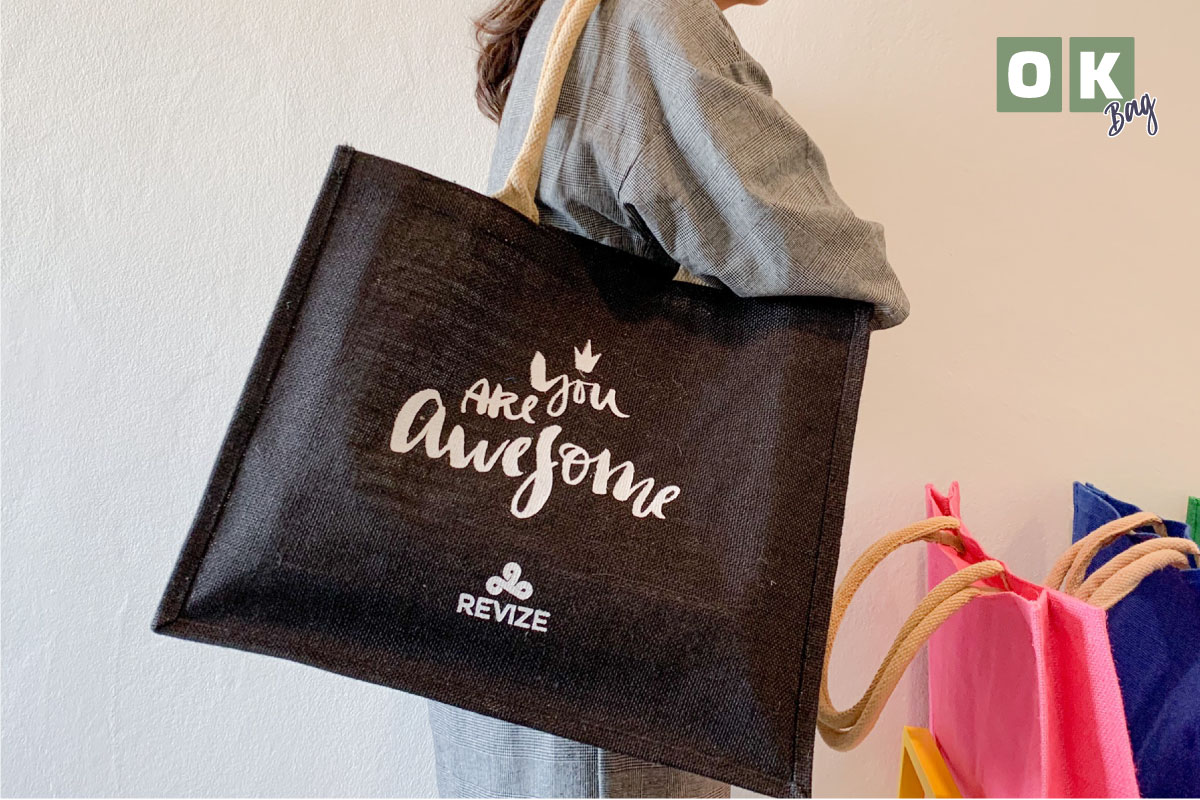 ถุงผ้ากระสอบ หูหิ้วคอตตอน สีดำ OK Bag รับผลิตถุงผ้าสปันบอนด์ ถุงผ้า