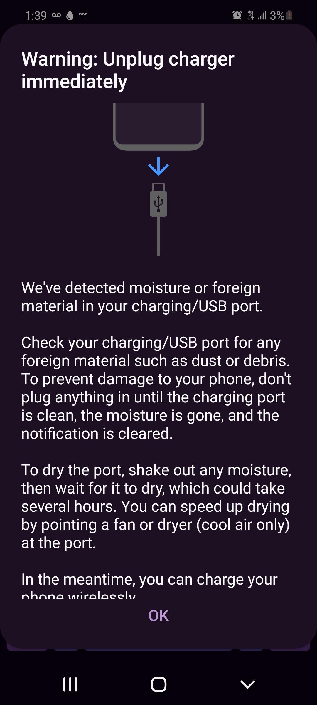 Moisture detected in charging port samsung solution