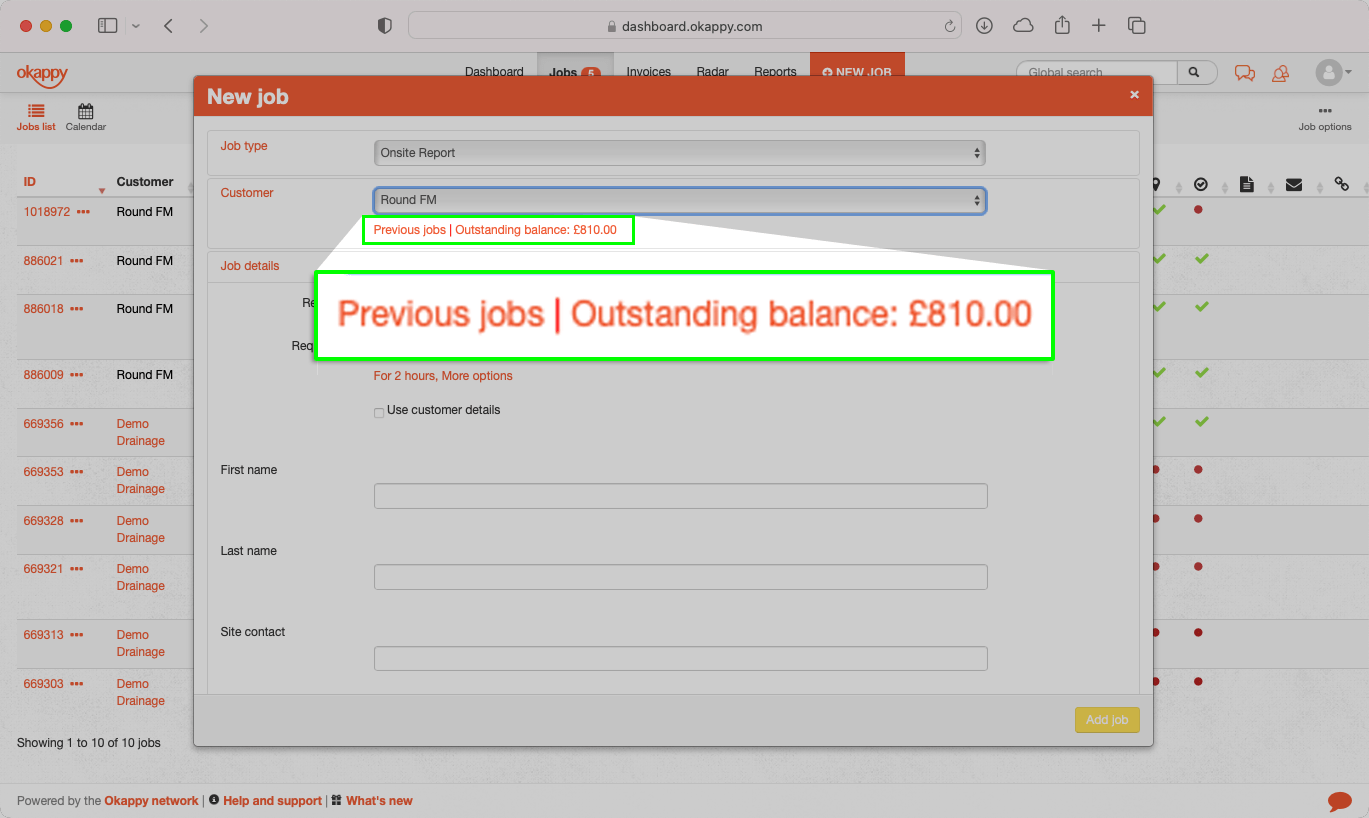 Customer outstanding balances Okappy