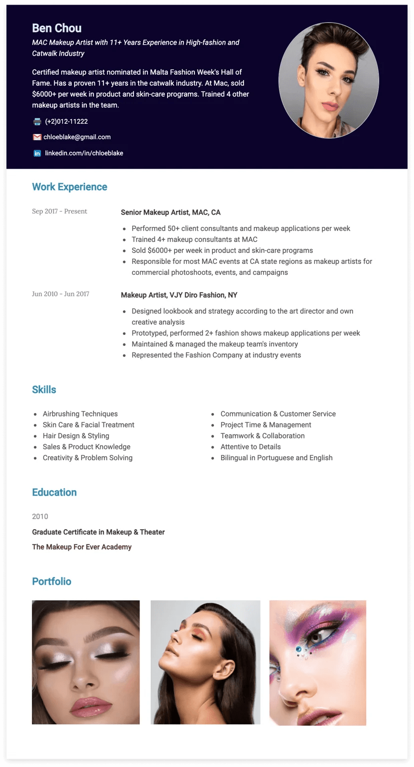 Currículum de Maquillador (+ Ejemplos)