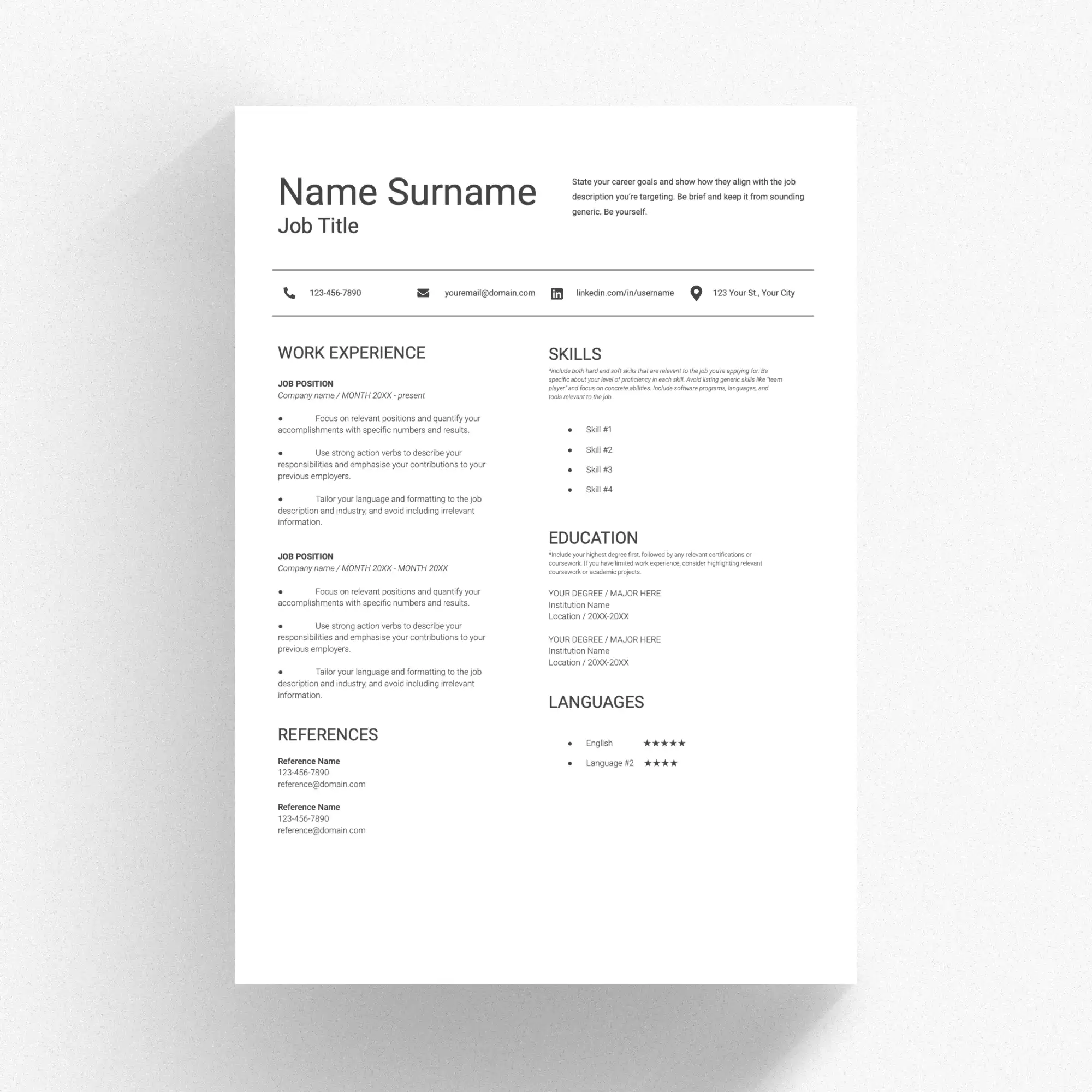 Bullet Point Resume Template Concisely Communicate Your Achievements And Skills ️ Oki Docs
